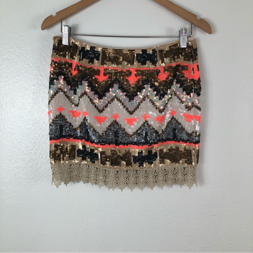 Enmmanuela Tribal Skirt Aztec Sequined mini skirt size P /S